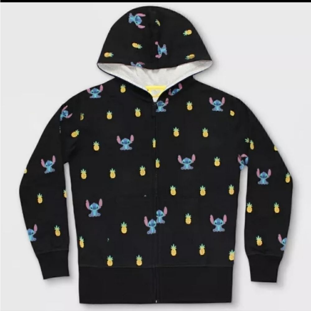 Disney Lilo and Stitch Black Allover Print Zipper Hoodie Sweatshirt Sz S